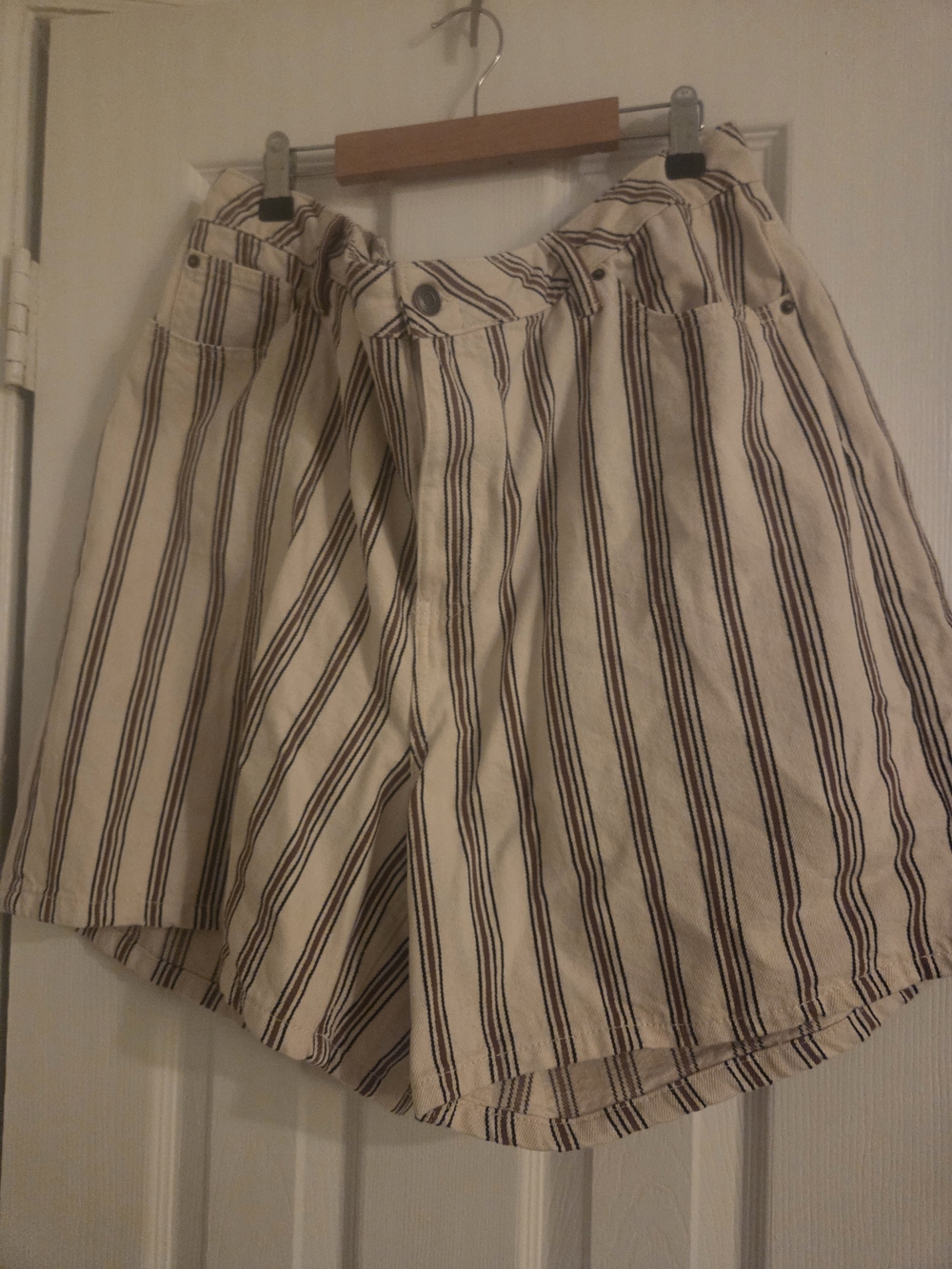 Primark Beige Skirt with Navy Vertical Stripes